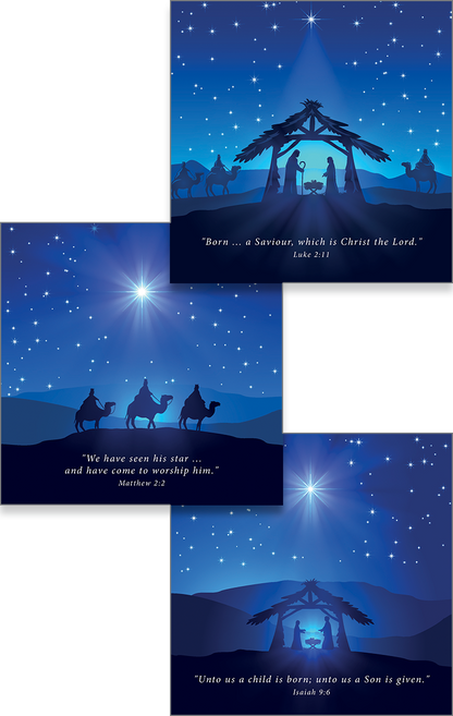 Blue Nativity Christmas Cards